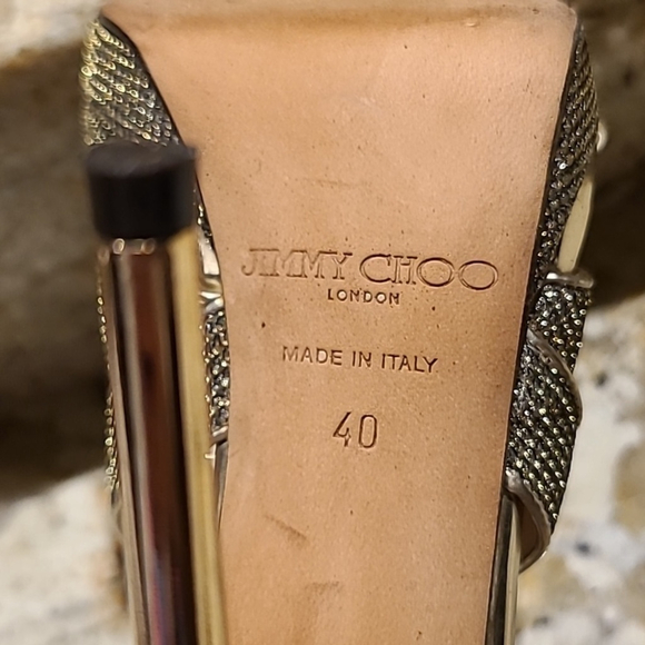 Jimmy Choo "Karla" shimmering stiletto peep toe back zip heels. Sz. 40.(10) - Picture 10 of 16